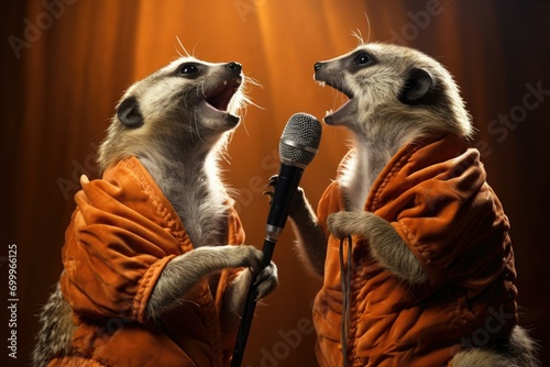 Meerkats performing in jackets, a charming illustration of musical animals