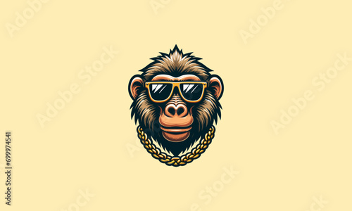 head baboon wearing sun glass with gold necklace vector mascot design