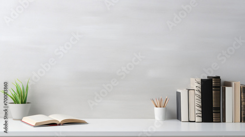 White table with books stationery