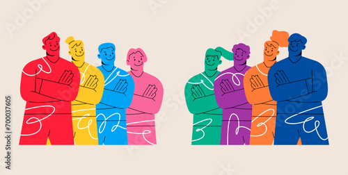Two corporate teams, opposite competitors groups. healthy competition, rivalry concept. Colorful vector illustration