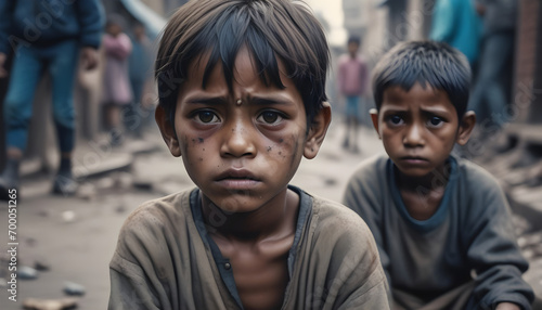 Harsh reality of impoverished children on the streets, begging for survival.