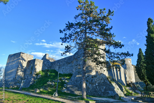 View of the walls of a medieval castle in Pico, a village in Lazio, Italy.