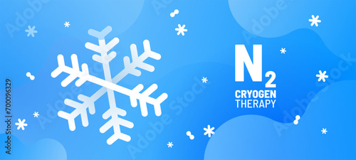 Abstract vector background for cryosurgery illustration. Simple snowflake with nitrogen molecules. Liquid nitrogen cooling for cryogenic treatment. Painless cryogenic cooling for medical procedures