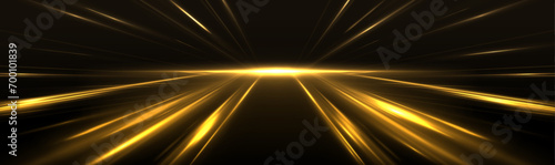 High-speed neon light lines of yellow color on a black background. Incredible speed on the expressway. Laser beams luminous abstract sparkling isolated on a transparent background. 