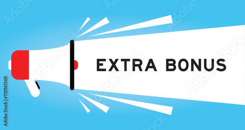 Color megaphone icon with word extra bonus in white banner on blue background