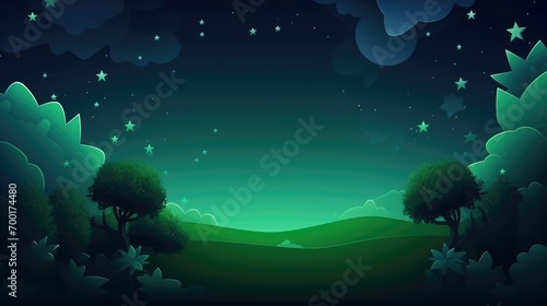 Green magic forest landscape with clover background. St. Patrick's Day concept. Abstract green fantasy mystery nature Illustration for design, brochures, banner, greeting card.