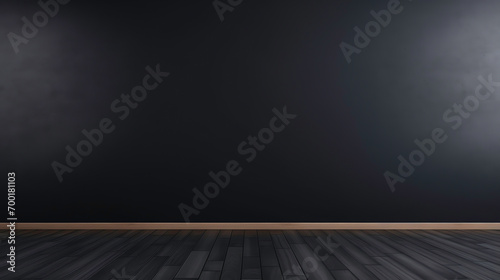 a black wall and wooden floor