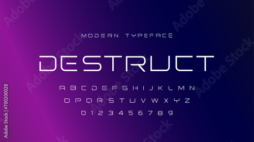 Destruct Futuristic font alphabet letters. Creative minimalist typographic design. science technology, space logo type, headline, scifi cover