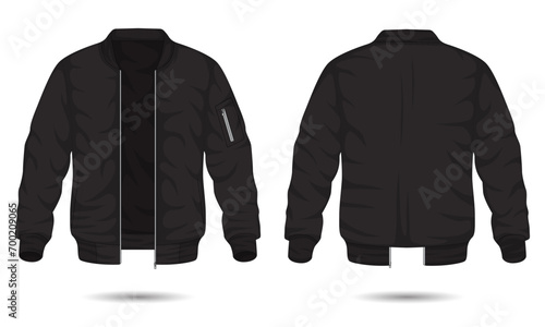 Black men's bomber jacket mockup front and back view