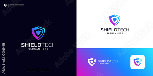 Modern shield tech logo design template