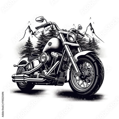 Classic Motorcycle Illustration in Monochrome - Vintage Bike Design for Biker Apparel and T-Shirt Graphics.