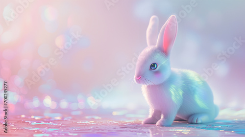 Minimal surrealism background with easter bunny in pastel holographic colors with gradient