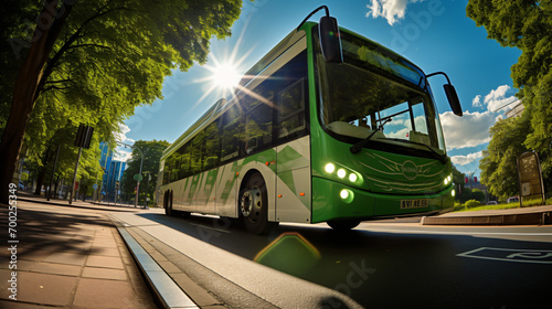 A public transport bus using clean energy part of an eco-friendly city initiative.