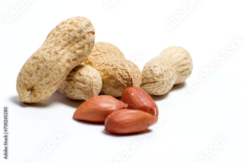 Peanuts on white background, peanuts for peanut butter and healthy eating