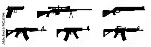 Set of modern vector illustration of an automatic gun. Vector illustration