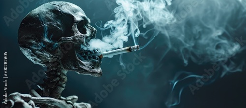 Smoking leads to death. Skeleton smoking.