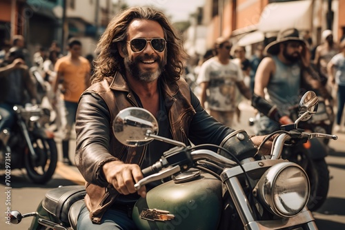 A long haired biker dude rides into town