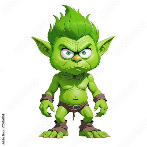 Vector small evil green gremlin troll on transparent background, AI generated