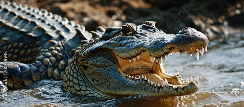 Crocodiles are aquatic reptiles that encompass Crocodylidae family species.