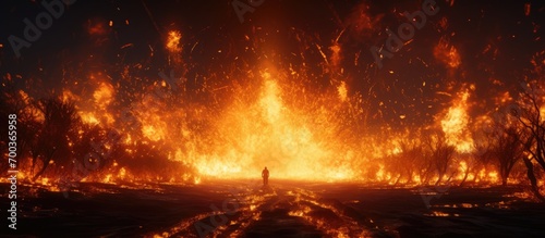 Realistic fiery particles fly up, creating a hot and glowing bonfire effect.