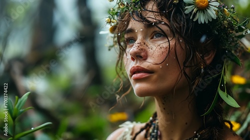 Slavic girl with a crown of flowers, rituals, pagan beliefs