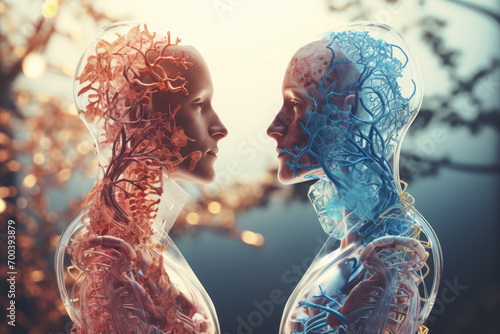 A conceptual illustration of genetic mutations, highlighting both the positive and negative impacts they can have on an individual's health. Generative Ai.