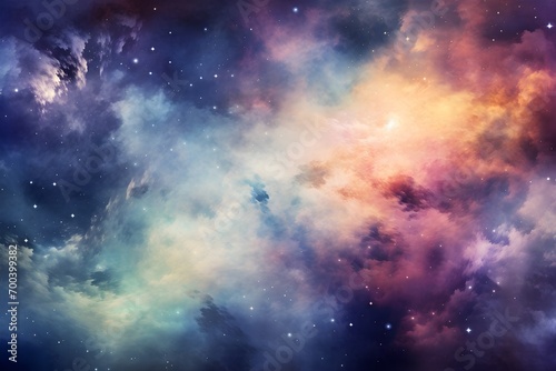 Watercolor colorful galaxy night sky with glowing clouds and stars for astronomy cosmos concept art