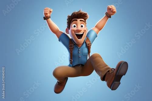 Stylish 3D Cartoon Illustration Showing A Man In A Happy Jumping Pose