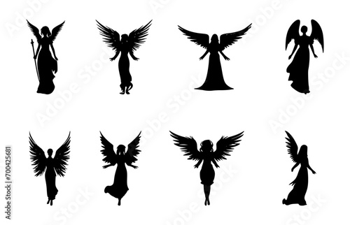set of angel silhouettes on isolated background
