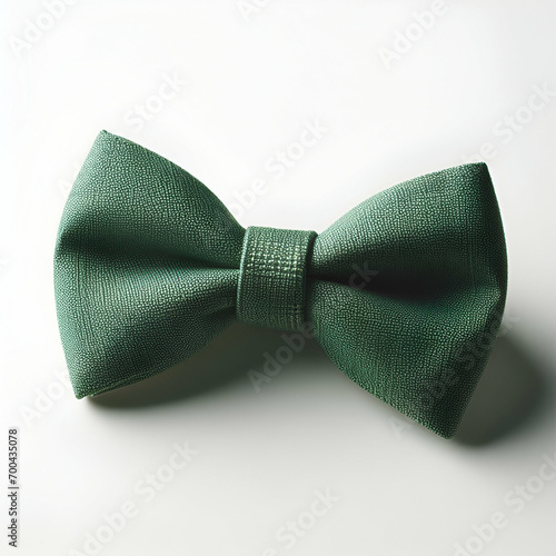 Green bow tie on white background