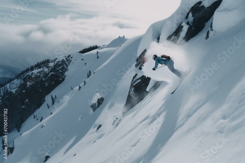Skier Dawid Kasza gracefully descends steep slopes in a thrilling downhill run. Generative AI