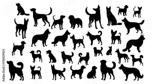 vector illustration. Set of printable dog sticker silhouettes.