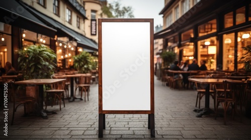 Blank shop frame signage, Blank restaurant shop sign or menu board with blank front realistic on a mockup template. Generative AI.