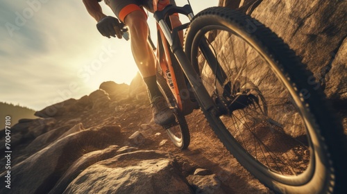 Peak Performance: Cyclist Seizes the Lead in a Close-Up Shot During a Mountain Climb