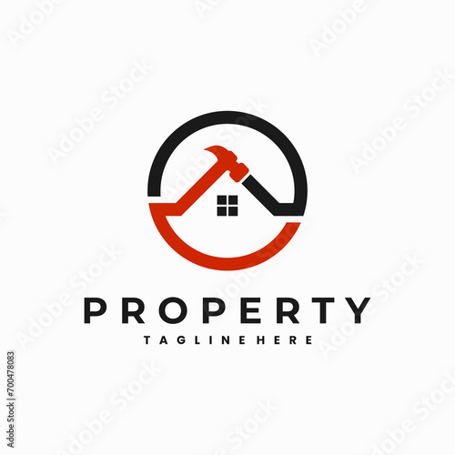 Renovation logo in circle with roof line concept on white background