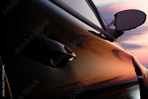 A car ride on an empty road towards the setting sun.