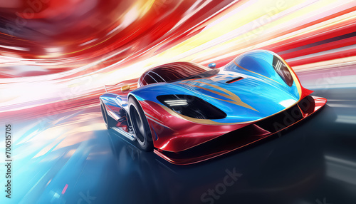 Sports car in neon goes fast