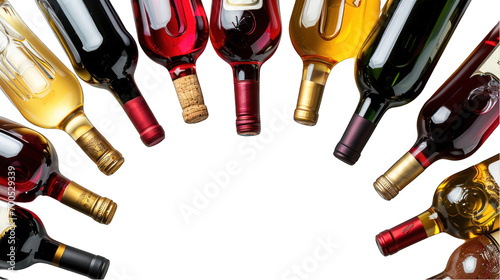 Edge Border Pattern Design: Wine Bottles in White Isolated on Transparent or White Background, PNG