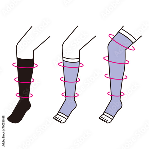 種類の違う着圧ソックスを履いた足セット
