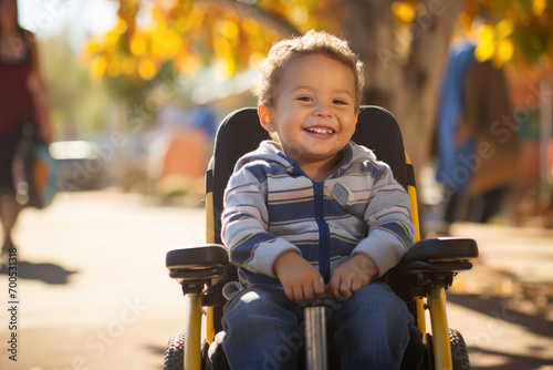 smiling senior kid in a wheelchair