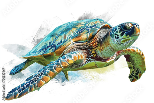illustration design of a turtle in painting style