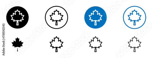 Maple leaf line icon set. Canadian autumn leaves sign in black and blue color.