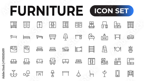 Furniture black icons Vector set. Furniture illustration symbol collection flat Set of thin line web icon set, simple outline icons collection, Pixel Perfect icons, Simple vector illustration.