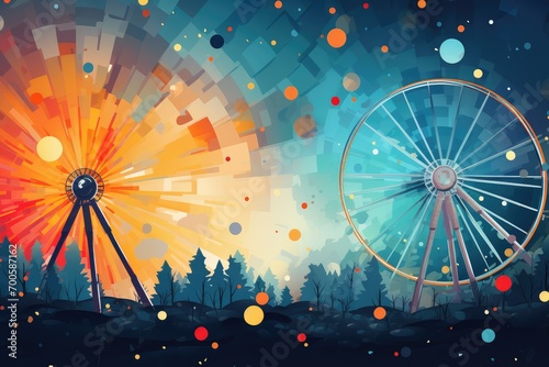 Amusement park background with ferris wheel. Abstract background for February 14: Ferris Wheel Day
