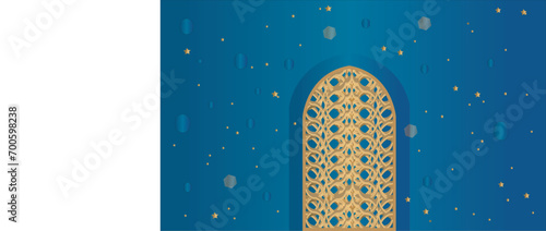 Ramadan Mubarak Abstract colorful background. Muslim Arabic mosque Background with splashing water, light, mosque, and lanterns, Used for Eid ul Fitr and Eid ul Adha.