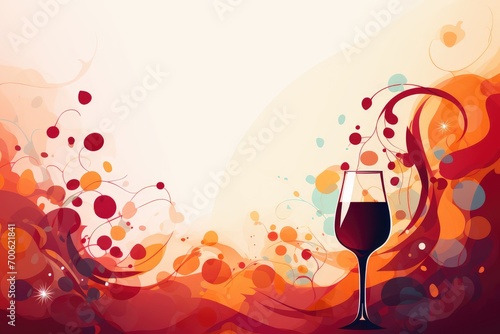 Abstract background with glass of red wine and floral elements. Abstract background for February 18: National Drink Wine Day. AI generated