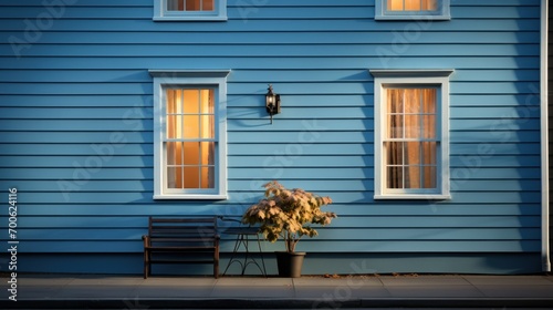 blue house wall background with closed windows