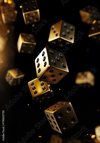 Gold dice on a black background