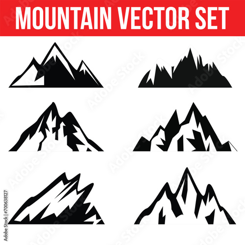 6 Mountain silhouette set. Montain outline images. Vector Illustration design.