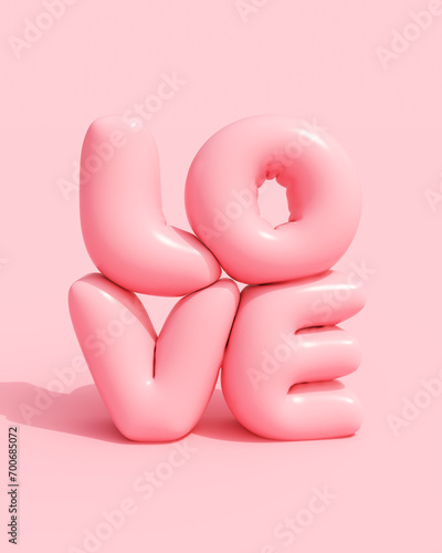 Pink love inflated shiny valentine balloon message word text card 3d illustration render digital rendering